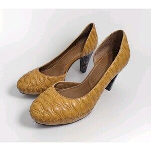 Anthropologie Schuler & Sons Waving Grains Pumps Size 10 Shoes Heels Yellow Rare
